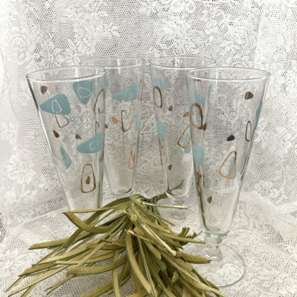 Vintage Set of 4 Footed Parfait Amoeba Boomerang  Atomic by Federal Glass